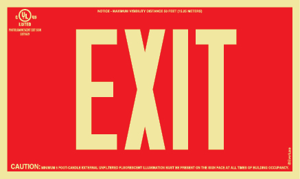 EXIT Sign - UL 924 Listed | Photoluminescent on Red Background