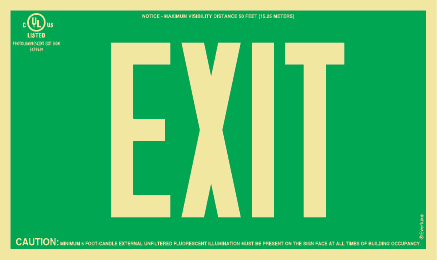 EXIT Sign - UL 924 Listed |Photoluminescent on Green Background