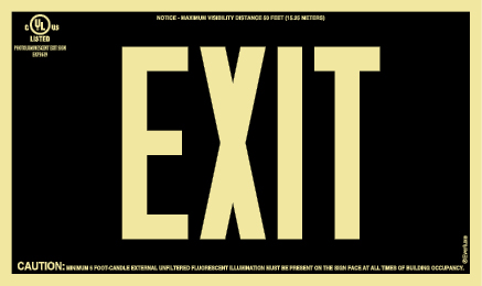 EXIT Sign - UL 924 Listed |Photoluminescent on Black Background