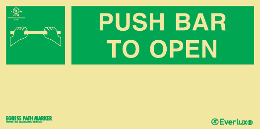PUSH BAR TO OPEN - UL 1994 Listed door opening hardware marker