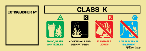 Fire Extinguisher Agent Identification Sign - CLASS K